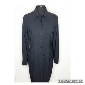 Marisa Minicucci dark navy wool button down shirt midi dress size 12